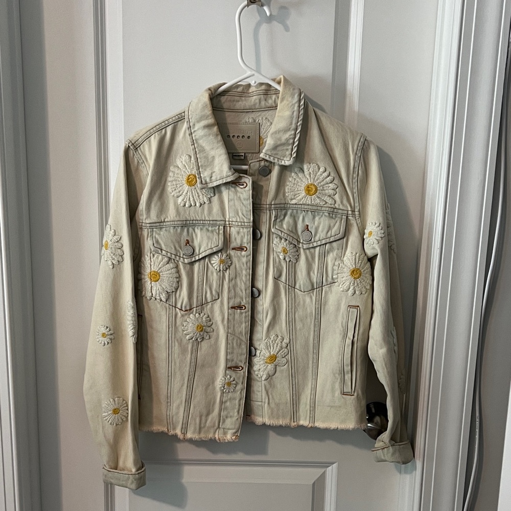 Blank NYC Cream Floral Jean Jacket
